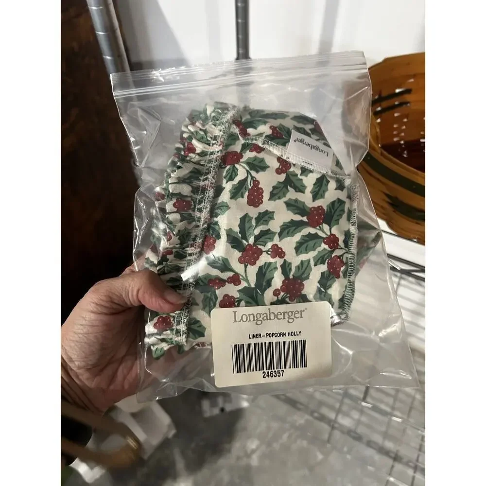 LONGABERGER POPCORN BASKET Holly liner & Protector NEW CHRISTMAS